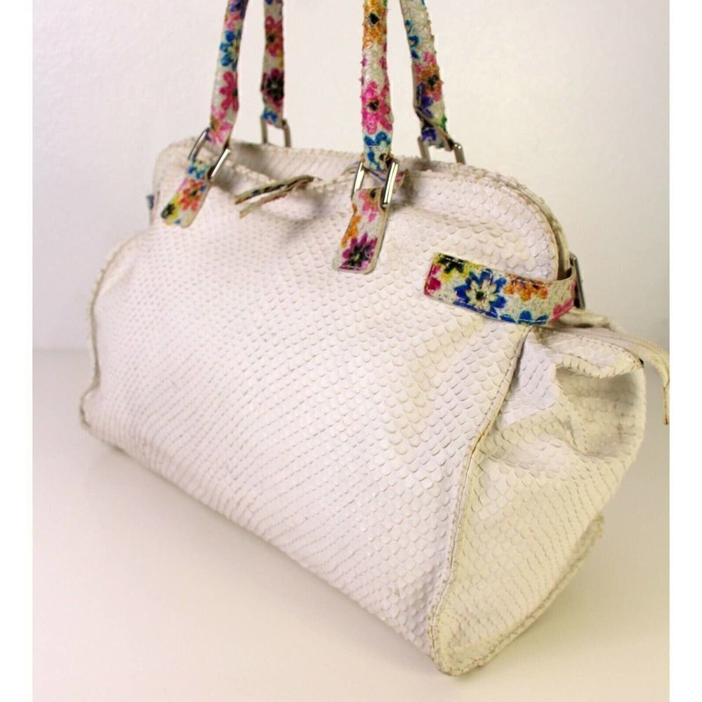 SONDRA ROBERTS SNAKE EMBOSSED WHITE GENUINE LEATHER HOBO TOTE SHOULDER BAG PURSE - Picture 7 of 11